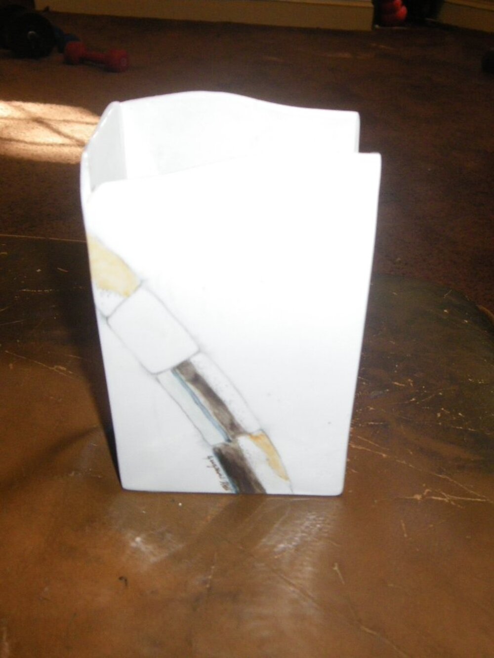 Vintage Small Ceramic Abstract Rectangular Vase - Picture 2 of 3